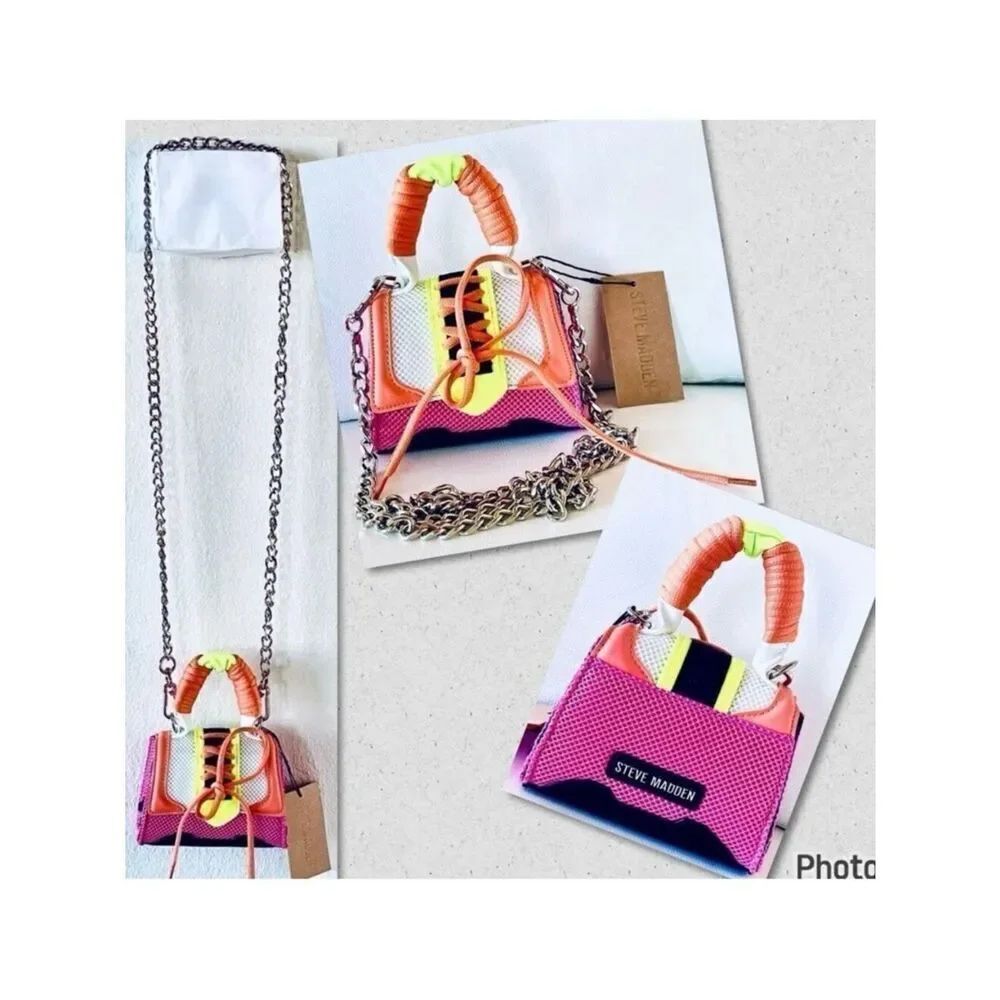 NWT Steve Gorgeous Madden BDORRA Neon Orange Pink Silver Crossbody mini bag